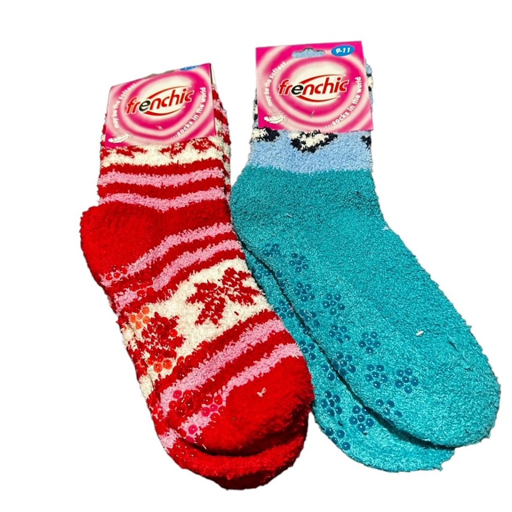 NWT Frenchic Collection - 2 pairs gripper socks - red /blue